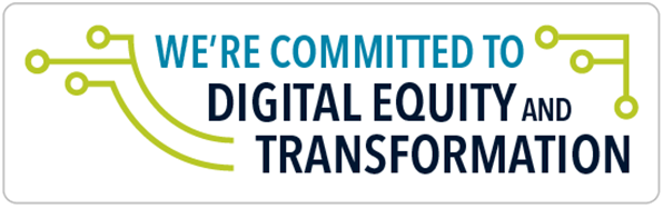 ISTE educator preparation program logo with message: We're committed to digital equity and transformation